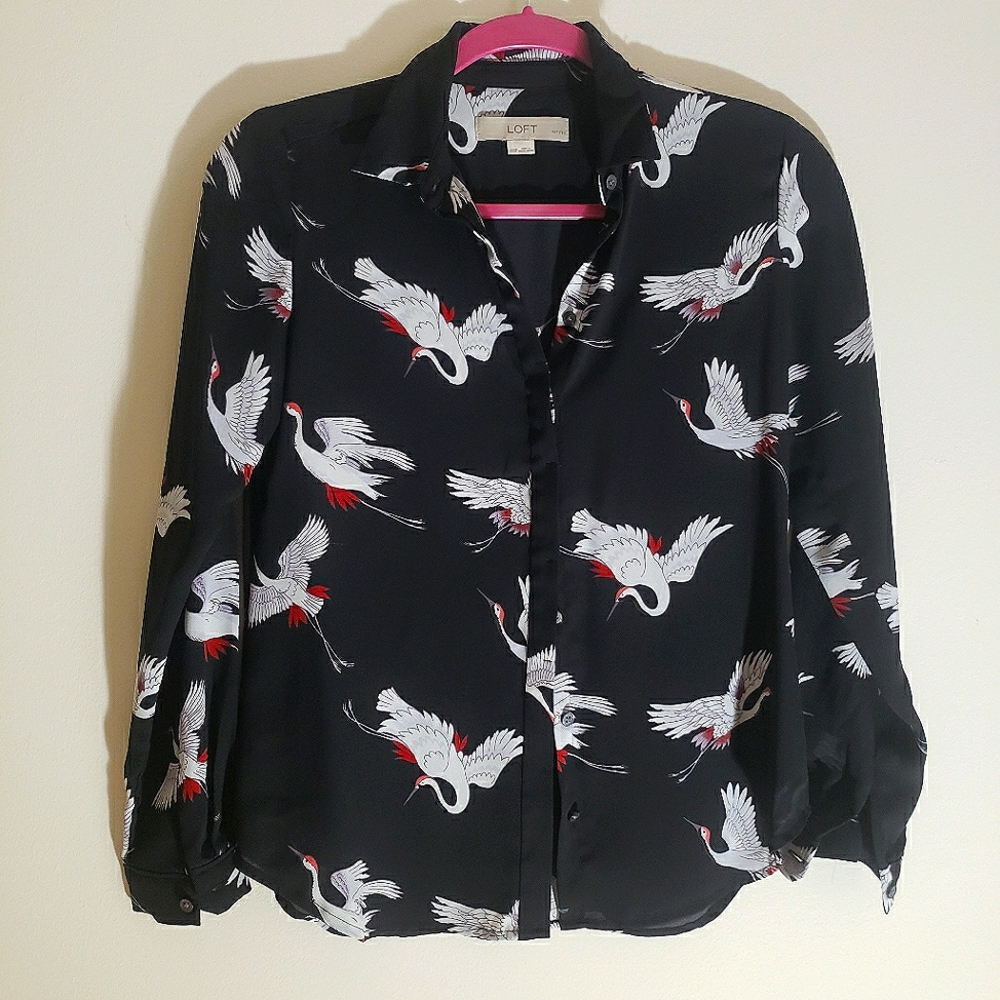 Loft button up crane black blouse